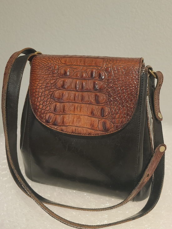 Brahmin Handbags - Brahmin Brown Croc-Embossed Flap Black Leather Crossbody